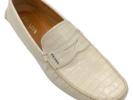 Prada Men s Ivory Crocodile Leather Driving Loafers on Sale