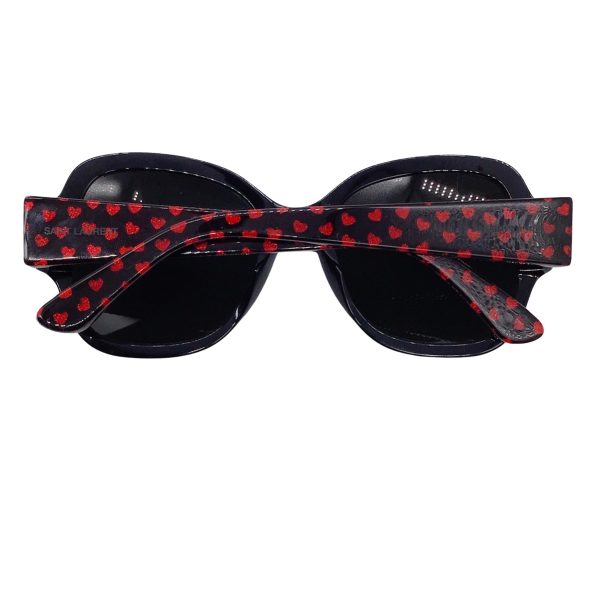 Saint Laurent Black   Red Heart Pattern Plastic Frame Sunglasses For Discount