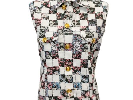 Giambattista Valli White Multi Denim Chess Print Vest Online Hot Sale