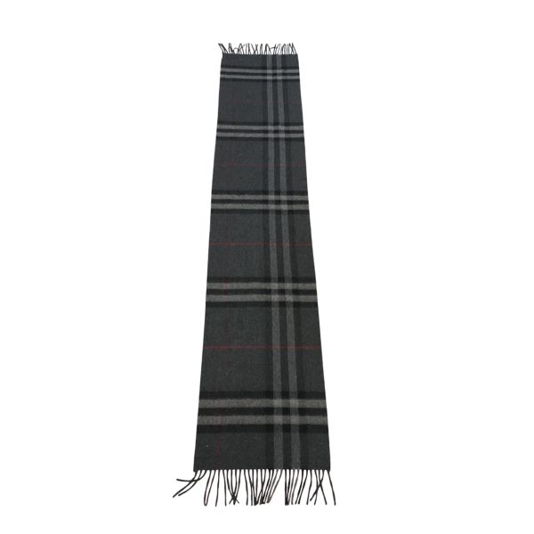 Burberry Charcoal Grey Fringed Giant Check Cashmere Scarf on Sale