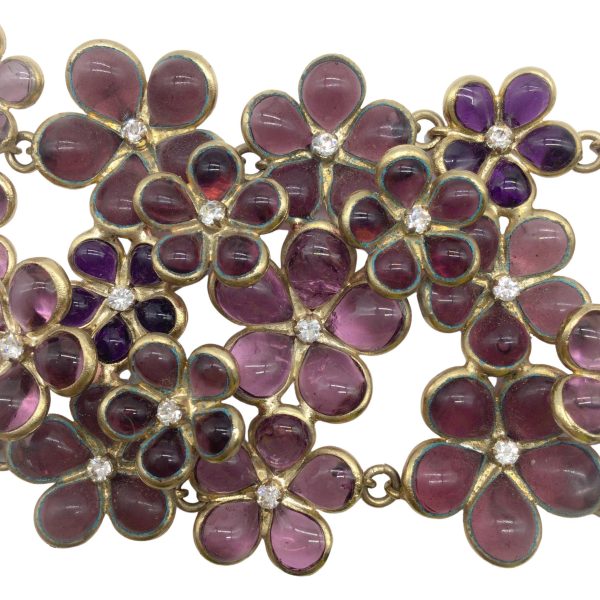 Chanel Purple Glass Flowers with Rhinestones Bracelet Hot on Sale