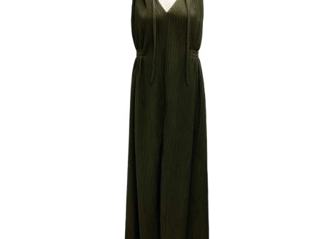 Deveaux Olive Green Sleeveless Plisse Maxi Dress Hot on Sale