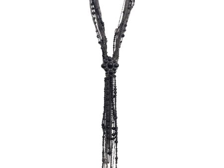 Chanel Black Multi Chain Beaded Strand Necklace For Sale