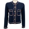 Chanel Navy Blue Cashmere Cardigan with Pink Trim Online now