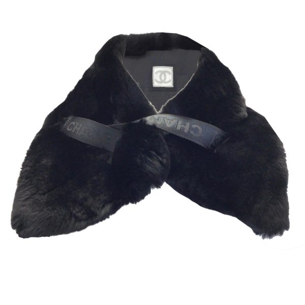 Chanel Black Rex Rabbit Fur Collar   Scarf For Discount