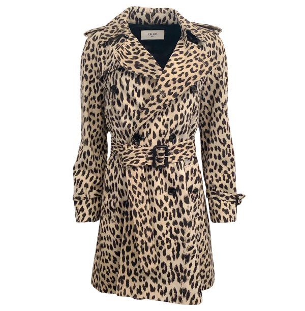 Celine Cotton Twill Leopard Print Short Trench Coat Online now