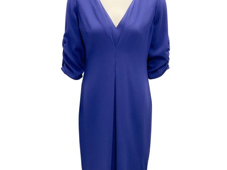 Valentino Indigo Three-Quarter Sleeved V-Neck Wool Dress Online Sale