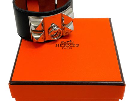 Hermes Black   Silver Collier de Chein Leather Bracelet Online Hot Sale