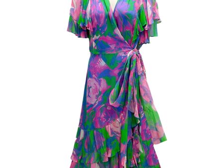 Prabal Gurung Blue   Pink   Green Flutter Sleeved Silk Midi Dress Cheap