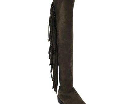 Stuart Weitzman Olive Green   Black Fringed Pull-On Knee-High Suede Leather Boots Supply