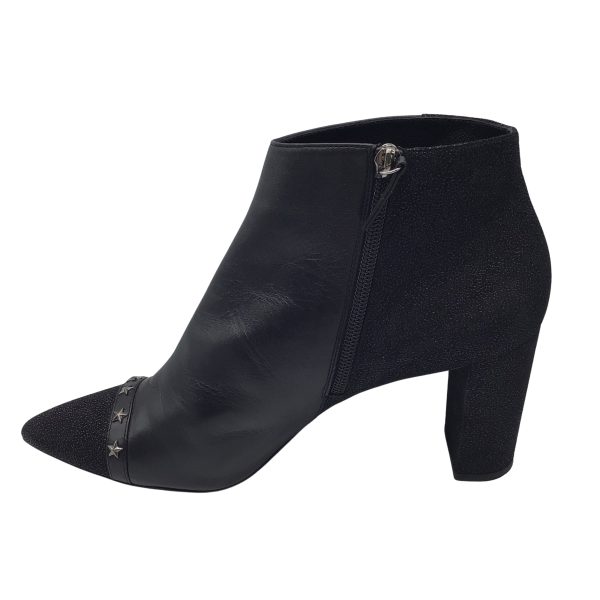 Longchamp Black Star Studded Pointed Toe Leather Ankle Boots Online