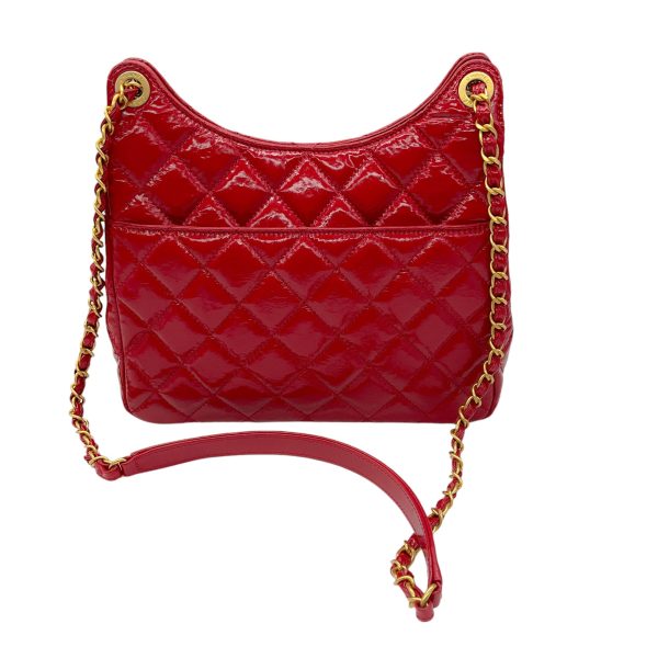 Chanel Red 2023 Quilted Patent Leather Wavy Handbag Discount