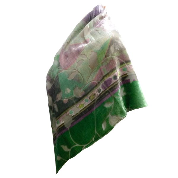 Chanel Green   Purple Leaf Design Square Scarf Wrap Discount