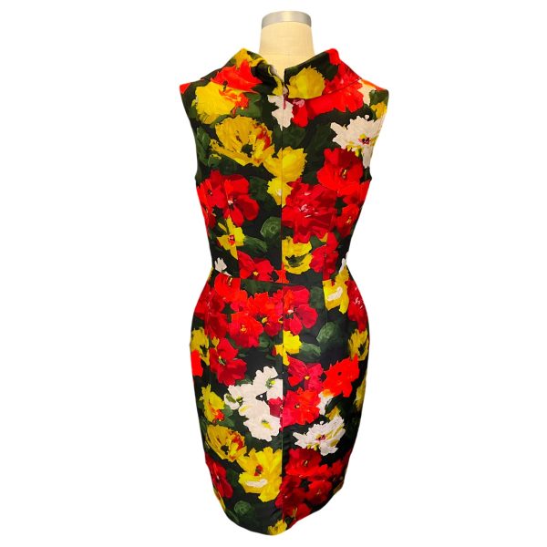 Oscar de la Renta Red Multi Floral Printed Midi Dress Supply