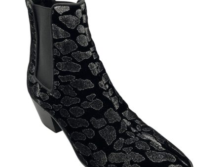 Saint Laurent Black Glitter Leopard Velvet Ankle Boots Discount