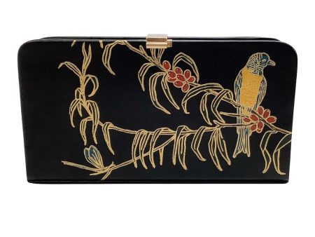 Dries van Noten Black Leather Clutch with Painted Birds For Cheap