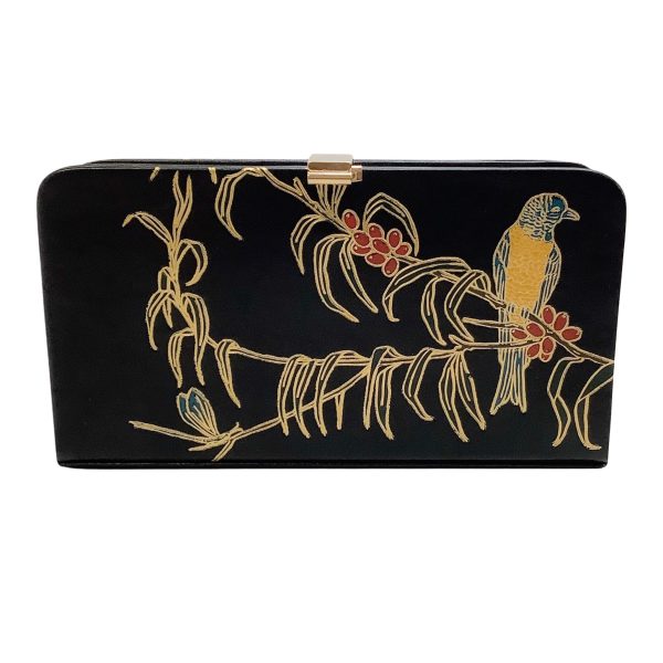 Dries van Noten Black Leather Clutch with Painted Birds For Cheap