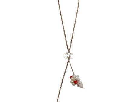 Chanel Gold   Red   Pearl 2005C Shell Charm Necklace Sale