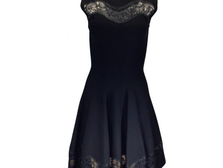 Alaia Black Lace Trimmed Sleeveless Flared Knit Dress Online Sale