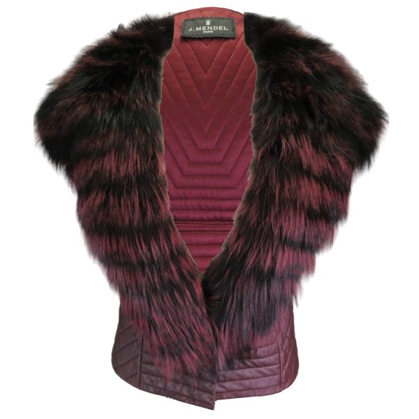 J. Mendel Burgundy Fox Fur Trimmed Quilted Leather Vest Discount