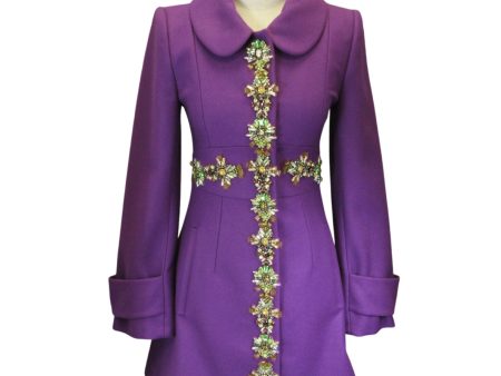 Carolina Herrera Purple Bejeweled Wool Coat For Cheap