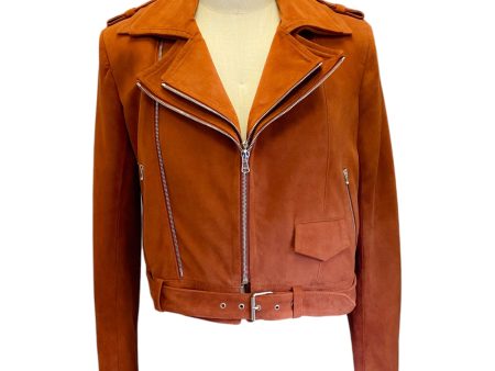 Brandon Maxwell Caramel Suede Double Layer Moto Jacket For Discount