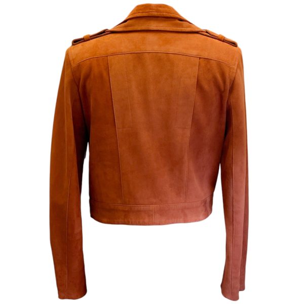 Brandon Maxwell Caramel Suede Double Layer Moto Jacket For Discount