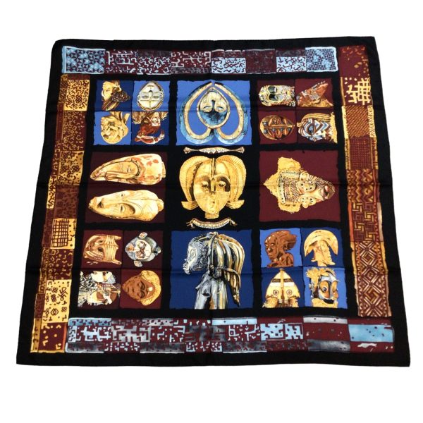 Hermes Black Multi Persona Square Silk Twill Scarf For Sale