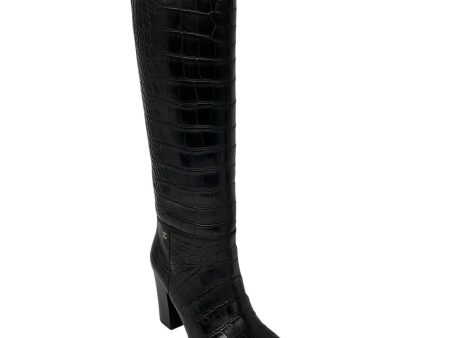 Chanel Black Alligator Patent Leather Knee High Boots For Discount