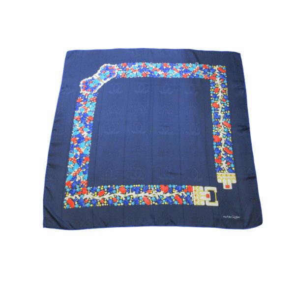 Cartier Blue   Red Multi Square Silk Twill Scarf For Cheap