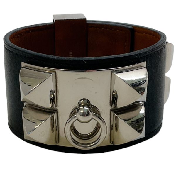 Hermes Black   Silver Collier de Chein Leather Bracelet Online Hot Sale