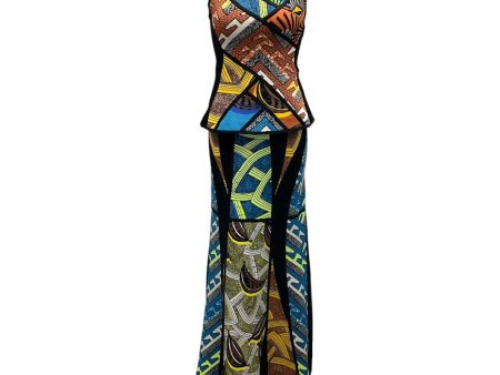 Herve Leger Blue   Black Multi Knit Donella Top and Nolena Skirt Two-Piece Set Cheap