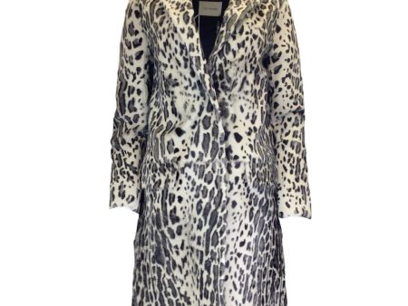 Yves Salomon Grey   Black Leopard Printed Silk Lined Goat Fur Coat Online Sale