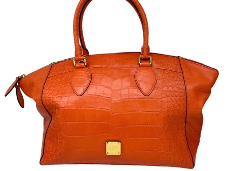 MCM Orange Croc Embossed Bowling Bag For Discount