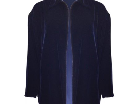 Zoran Navy Blue Open Front Velvet Jacket on Sale