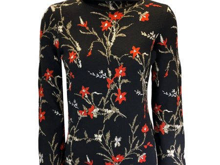 Balenciaga Black   Red 2016 Floral Wool Knit Sweater Discount