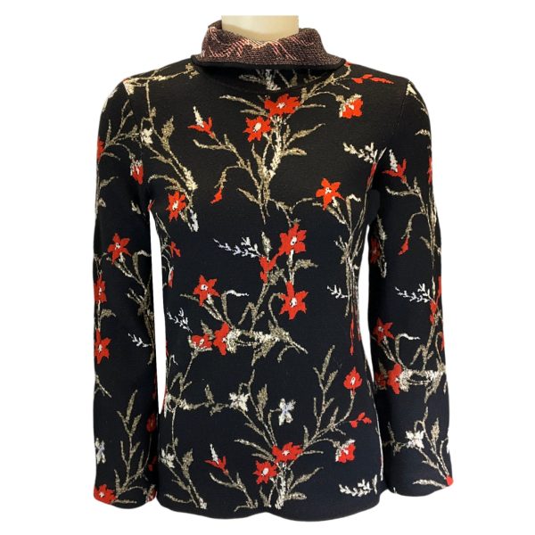 Balenciaga Black   Red 2016 Floral Wool Knit Sweater Discount