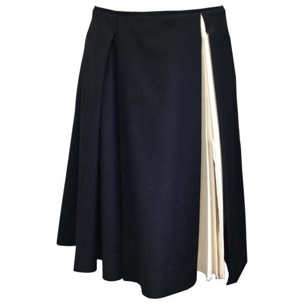 Alexandre Blanc Black   Ivory Pleated Wool Skirt For Discount