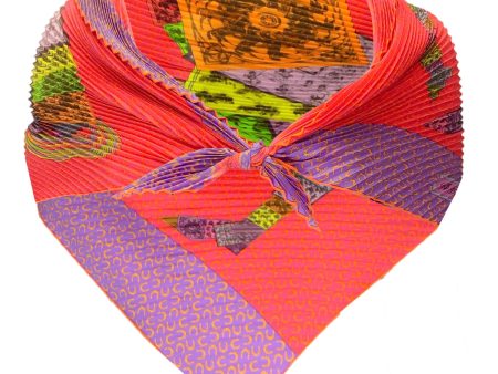 Hermes Pink   Purple Multi A Cheval sur mon Carre Plisse Pleated Silk Twill Scarf Fashion