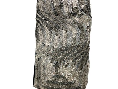 Dries Van Noten Silver Metallic Hologram Sequined Silk Skirt Online