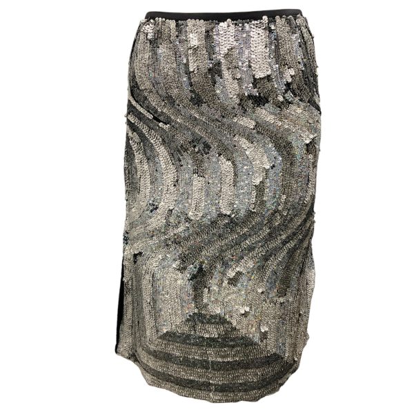 Dries Van Noten Silver Metallic Hologram Sequined Silk Skirt Online