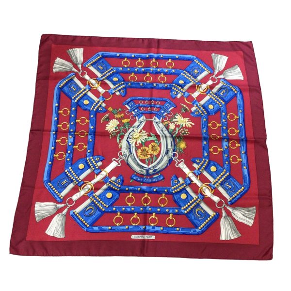 Hermes Red   Blue Multi Aux Champs Square Silk Twill Scarf For Cheap