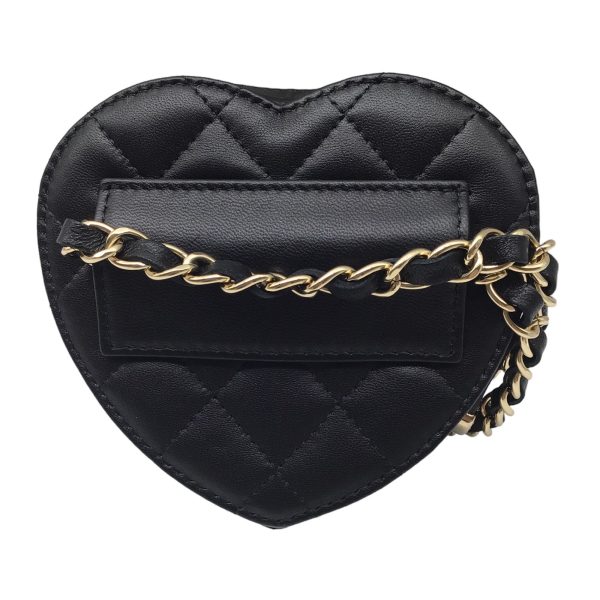 Chanel Black 2022 Quilted Lambskin Leather Mini Heart Handbag Supply