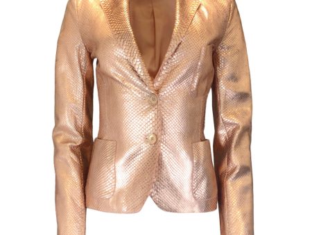 Ralph Lauren Collection Rose Gold Metallic Snakeskin Leather Blazer Supply