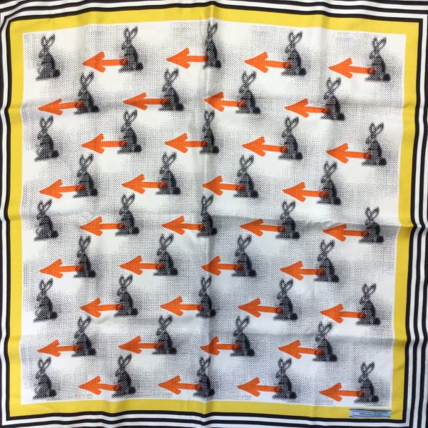 Prada White   Yellow   Orange   Black 2015 Bunny Arrow Print Square Silk Scarf Online Hot Sale