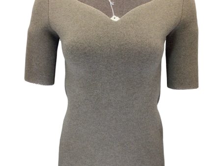 Balenciaga Taupe Short Sleeved Sweetheart Neckline Wool Knit Sweater Cheap