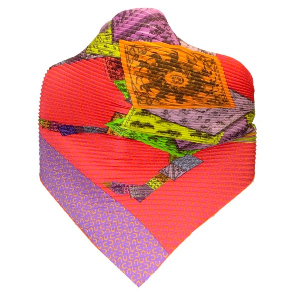 Hermes Pink   Purple Multi A Cheval sur mon Carre Plisse Pleated Silk Twill Scarf Fashion