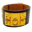 Hermes 2010 Brown   Gold Collier de Chein Leather Bracelet Cheap