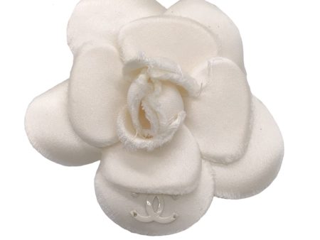 Chanel Ivory CC Logo Silk Camellia Brooch Cheap