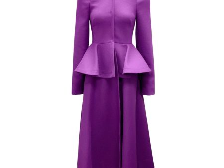 Carolina Herrera Purple Fall 2023 Peplum Mid-Length Wool Coat Online Hot Sale